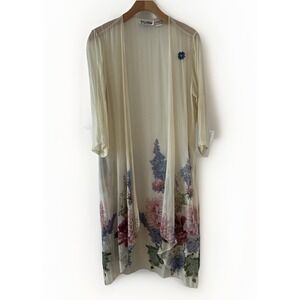 Caite Sheer Floral Duster Cardigan Womens M Boho Kimono Lightweight Layering